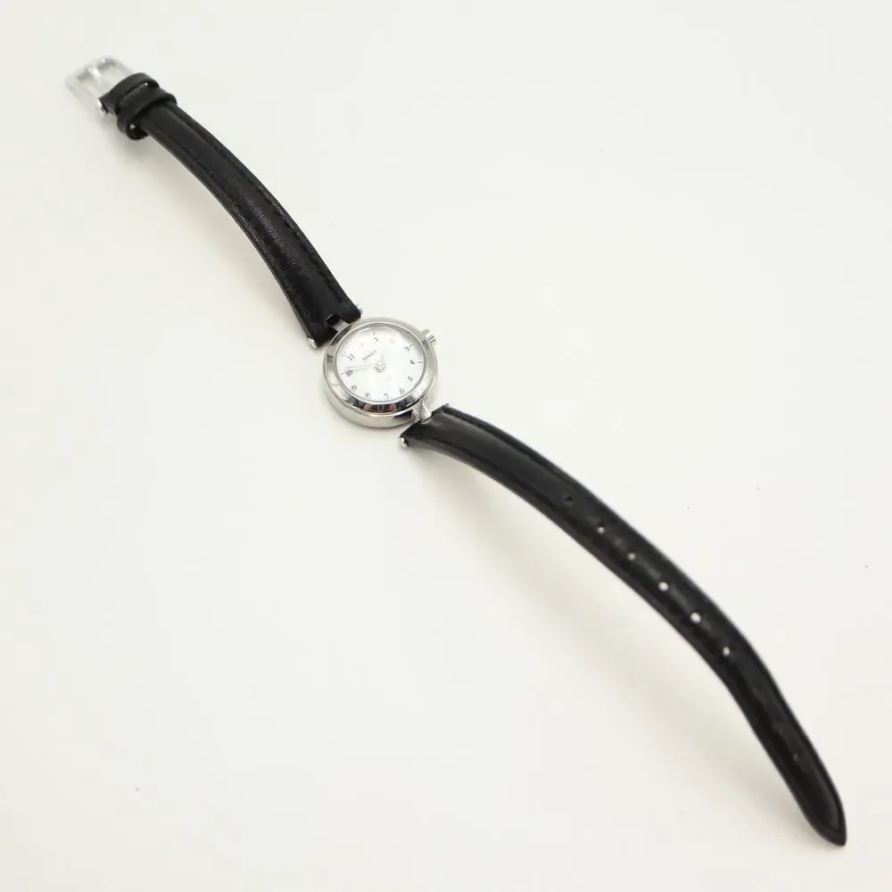 Timex Indiglo Petite 21mm Silver Tone Womens Watch Black Leather w New Battery